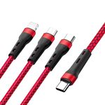Cavo dati di ricarica da 100 W 6A da tipo C a 8 pin + tipo C + micro USB, 1,3 m (rosso)