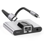 NK-1056Pro 3 in 1 8 Pin + USB-C / Type-C maschio a 8 Pin Carica + Ethernet + Adattatore femminile per auricolari da 3,5 mm