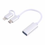 USB 3.0 Femmina a 8 pin + USB-C / Type-C Carica maschile + Trasmissione OTG Cavo adattatore intrecciato in nylon, cavo Lunghezza: 11 cm (argento + bianco)