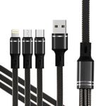 XJ-76 40W 5A 3 in 1 USB a 8 pin + Tipo-C + Cavo di ricarica Super Flash USB, Lunghezza: 1,18 m (nero)