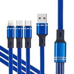 XJ-76 40W 5A 3 in 1 USB a 8 pin + Tipo-C + Cavo di ricarica Super Flash USB, lunghezza: 1,18 m (blu)