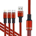 XJ-76 40W 5A 3 in 1 USB a 8 pin + Tipo-C + Cavo di ricarica Super Flash USB, Lunghezza: 1,18 m (rosso)