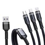 XJ-78 66W 6A 3 in 1 USB a 8 pin + Tipo-C + Cavo di ricarica Super Flash USB, Lunghezza: 1,2 m (nero)