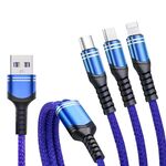 XJ-78 66W 6A 3 in 1 USB a 8 pin + Tipo-C + Cavo di ricarica Super Flash USB, Lunghezza: 1,2 m (blu)