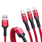 XJ-78 66W 6A 3 in 1 USB a 8 pin + Tipo-C + Cavo di ricarica Super Flash USB, Lunghezza: 1,2 m (rosso)