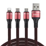 Enkay ENK-CB121 1,5m 3 in 1 USB 3.0 a Type-C / 8 PIN / Micro USB 5A Cavo di ricarica rapida (nero+rosso)