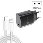 PD11 Caricatore rapido USB-C / Type-C singolo PD3.0 da 20 W con cavo dati da 1 m da tipo C a 8 pin, spina europea (nero)