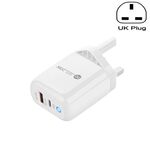 PD04 PD20W Type-C + QC18W USB Caricabatteria per telefono cellulare con indicatore LED, spina UK (bianco)
