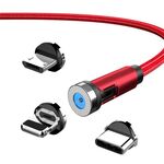 Spina antipolvere CC56 Cavo magnetico rotante, Lunghezza cavo: 2 m, Stile: Linea + Tre teste (rosso)
