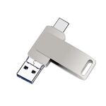 64 GB USB 3.0 + 8 PIN + USB-C / TYPE-C 3 IN 1 Phone Phone Computer Metallo rotabili a U-disco (grigio argento)