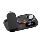 A06 3 in 1 Caricatore wireless Caricamento rapido Atmosfera RGB con orologio per smartphone e iwatch e airpods (nero)