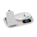 A06 3 in 1 Caricatore wireless Caricamento rapido Atmosfera RGB con orologio per smartphone e iwatch e airpods (bianco)