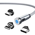 Cavo magnetico rotante CC56 con tappo antipolvere, lunghezza del cavo: 1 m, stile: linea + tre teste (argento)