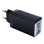 Caricabatterie a ricarica rapida Dual PD USB-C / Type-C + USB a 3 porte da 65 W, spina: spina europea (nero)