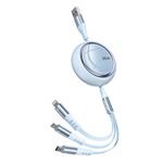 WK WDC-05 66W 3 in 1 USB a 8 pin + Micro USB + USB-C / Type-C Cavo dati retrattile per ricarica rapida, lunghezza: 1,2 m (blu)