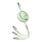 WK WDC-05 66W 3 in 1 USB a 8 pin + Micro USB + USB-C / Type-C Cavo dati retrattile per ricarica rapida, lunghezza: 1,2 m (verde)