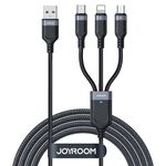 JOYROOM A18 3.5A USB a 8 Pin+USB-C/Type-C+Micro USB 3 in 1 Cavo Dati, Lunghezza:0.3m(Nero)