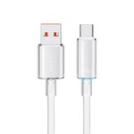 USAMS Cavo dati di ricarica rapida da USB a Type-C 6A in lega di alluminio LED trasparente, lunghezza: 1,2 m (bianco)