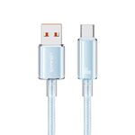 USAMS Cavo dati di ricarica rapida da USB a Type-C 6A in lega di alluminio LED trasparente, lunghezza: 1,2 m (blu)