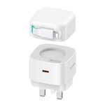 USAMS US-CC211 Caricatore rapido GaN serie SMF PD35W a 8 pin + doppia porta Type-C, spina UK (bianco)
