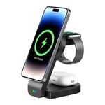 B-23 Supporto per telefono caricabatterie wireless magnetico pieghevole 3 in 1, spina: spina americana (nera)