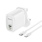 Yesido YC43 PD 20W USB-C / Type-C + Caricatore da viaggio a 8 pin con cavo da 1 m Type-C a 8 pin, spina UK (bianco)