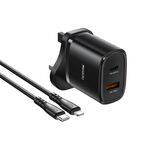 Yesido YC46 PD20W USB-C / Type-C + Caricatore da viaggio USB con cavo da 1 m Type-C a 8 pin, spina UK (nero)