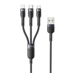 Yesido CA91 3A 3 in 1 Cavo dati da USB a 8 pin+USB-C/Tipo-C+Micro USB in lega di alluminio (nero)