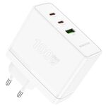 Borofone BN11 PD100W Caricatore GaN doppio USB-C/Tipo-C+USB a 3 porte, spina europea (bianco)
