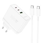 Borofone BN11 PD100W Caricatore doppio USB-C/Tipo-C+USB con cavo da tipo C a tipo C, spina europea (bianco)