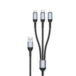 TOTU CB-5-3 Cavo dati multifunzionale 3 in 1 da USB a 8 pin da 17,5 W + Micro USB + USB-C/Type-C, lunghezza: 1,2 m (grigio)