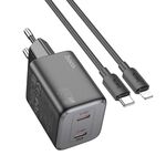 hoco N42 Elogiado PD45W Caricabatterie tipo C a doppia porta con cavo da tipo C a 8 pin, spina europea (nero)