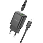 BOROFONE BN14 Royal PD30W Type-C + Caricatore USB QC3.0 con cavo da Type-C a 8 pin, spina EU (nero)