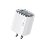 USAMS CC230 Caricabatterie con display digitale GaN a doppia porta USB+USB-C/Type-C da 30 W, Specifiche: presa americana (bianco)