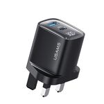 USAMS CC231 Caricabatterie con display digitale GaN a doppia porta USB+USB-C/Type-C da 30 W, Specifiche: presa UK (nero)