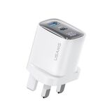 USAMS CC231 Caricabatterie con display digitale GaN a doppia porta USB+USB-C/Type-C da 30 W, Specifiche: presa UK (bianco)