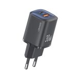 USAMS CC254 Caricabatterie rapido GaN a doppia porta USB+USB-C/Type-C da 30 W, spina europea (nero)