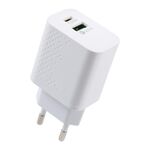 LZ-105A+C PD 20W USB-C/Type-C+QC 3.0 Porte USB Caricatore da viaggio con motivo a punti, spina europea (bianco)