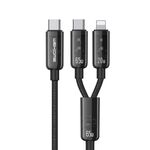 WK WDC-194 Pioneer Series 2 in 1 65W USB-C/Tipo-C a USB-C/Tipo-C+8 Pin Cavo Dati Ricarica Rapida, Lunghezza: 1m (Nero)