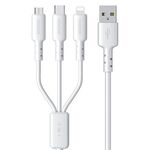 WEKOME WDC-02 Tidal Energy Series 3A USB a 8 Pin+Type-C+Micro USB 3 in 1 Cavo Dati PVC, Lunghezza: 1.2m (Bianco)