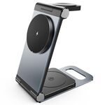 iFORCE T9 Caricabatterie wireless con supporto multifunzione pieghevole da tavolo 3 in 1 da 15 W (grigio scuro)