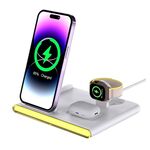 Caricabatterie wireless magnetico pieghevole C27 15W 4 in 1 con luce ambientale (bianco)