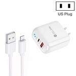 PD04 Type-C + Caricatore per telefono cellulare USB con cavo da USB a 8 pin, spina americana (bianco)