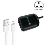PD04 Type-C + USB Caricabatteria per telefono cellulare con cavo da USB a 8 pin, spina UK (nero)