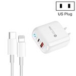 PD04 Tipo-C + USB Caricabatteria per telefono cellulare con cavo da tipo C a 8 pin, spina americana (bianco)