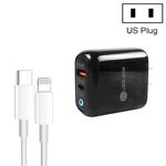 PD04 Tipo-C + USB Caricabatteria per telefono cellulare con cavo da tipo C a 8 pin, spina americana (nero)