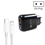 PD04 Tipo-C + USB Caricabatteria per telefono cellulare con cavo da tipo C a 8 pin, spina europea (nero)