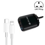 PD04 Tipo-C + USB Caricabatteria per telefono cellulare con cavo da tipo C a 8 pin, spina UK (nero)
