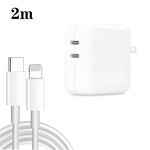 Caricabatterie a doppia porta USB-C/tipo-C PD3.0 da 35 W con cavo dati da tipo C a 8 pin da 2 m, spina americana