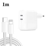 Caricabatterie a doppia porta USB-C/tipo-C da 35 W PD3.0 con cavo dati da tipo C a 8 pin da 1 m, spina europea